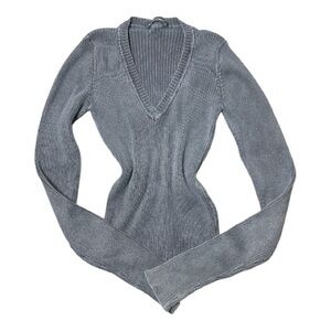BRANDY MELVILLE Blue V-Neck Ribbed Sweater